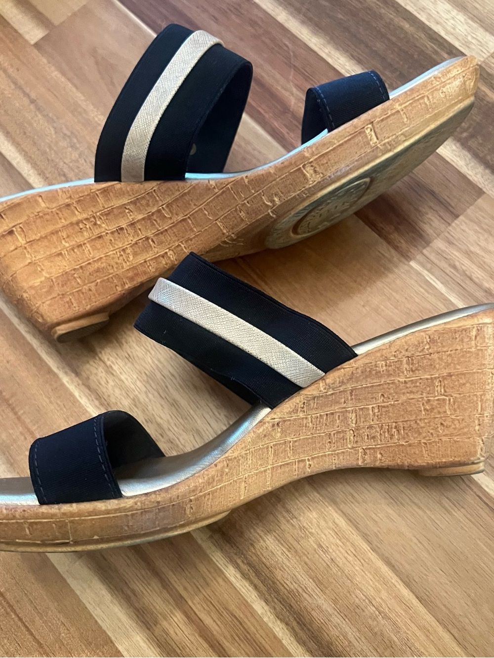 Italian Shoemakers Navy and Gold Slip-On Wedge Mules - Picture 6 of 7
